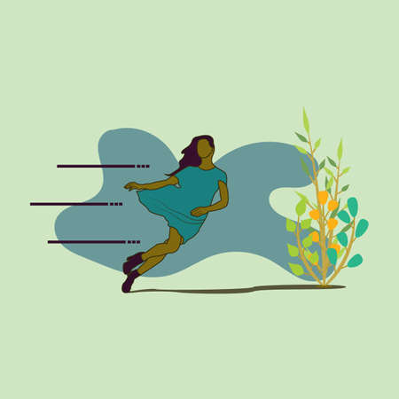 Flat Vector flat Illustration of a woman running cheerfully full of joy.のイラスト素材