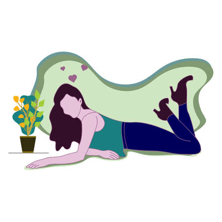 Vector flat Illustration of a woman relaxing enjoying in a holiday atmosphere.のイラスト素材