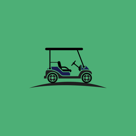 Golf cart vector icon on a green background. Vector flat golf cart icon symbol sign.のイラスト素材