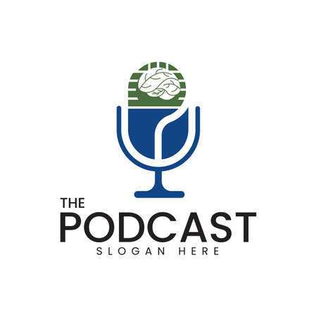 Vector Graphic of Podcast Logo Design combined with leaf brain with blue and green color scheme.のイラスト素材
