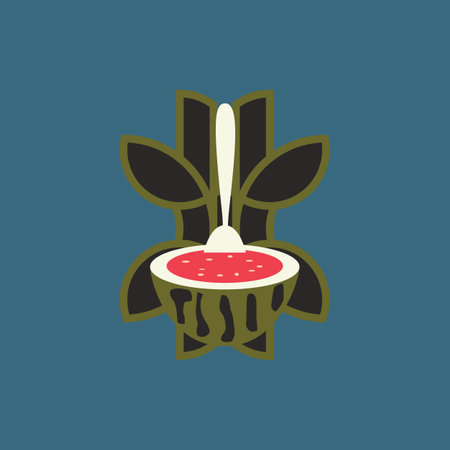 Vector inspiration of logo or icon Design watermelon combination with spoon, leaves and bamboo.のイラスト素材
