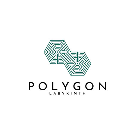 Two polygon shaped maze shaped vector graphic illustration logo.のイラスト素材