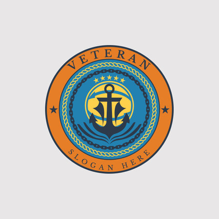 Vector graphic illustration of Navy veteran emblem logo with a ship anchor concept in the form of a ship made into one design.のイラスト素材
