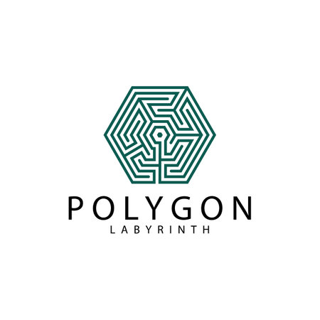 Labyrinth shaped polygon vector graphic illustration logo.のイラスト素材
