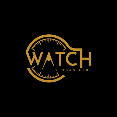 Vector graphics of clock logo design, with modern gold color scheme. Suitable for business watches, wall clocks or clock accessories.のイラスト素材
