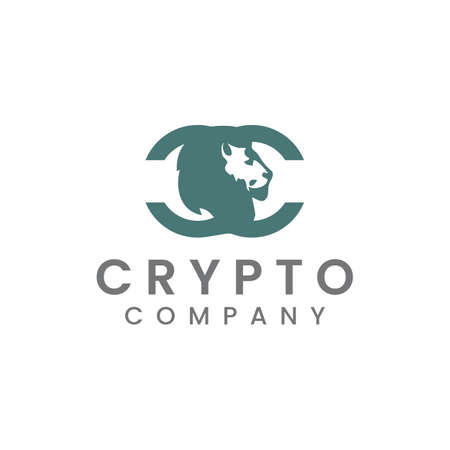 Vector graphics of a crypto currency logo design having the letters CC in combination with a lion, in a green color scheme.のイラスト素材