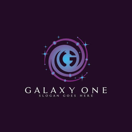 Logo design of the letter G and the number 1 combined with the galaxy symbol, Perfect to use for the field of technology.のイラスト素材