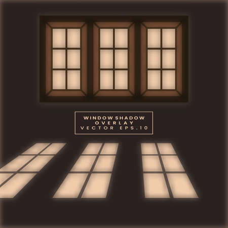 Vector Shadow overlay layer effect design. Three wooden window shadows. Soft transparent light and shadow from the window.のイラスト素材