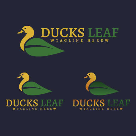 Duck Logo Template with Green Leaves, Perfect to use for ecological industry or nature life.のイラスト素材
