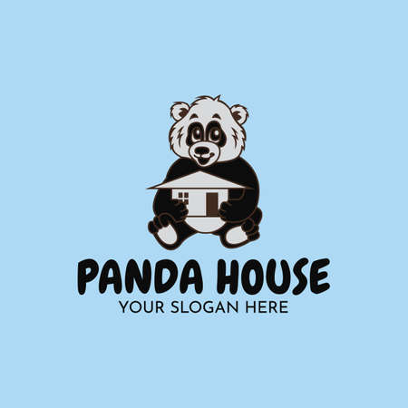 Panda Logo Template with Home, Perfect to use for Pet raising, construction, real estate, or anything related to panda animals and buildings.のイラスト素材