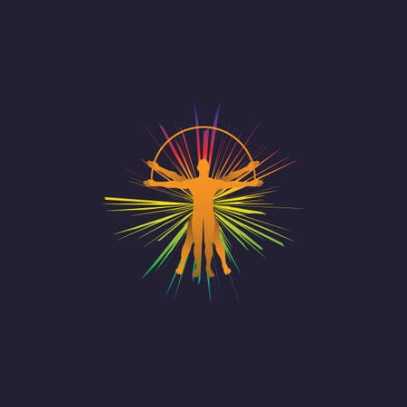 Mystical Logo Template Vector has silhouette of divine man with rainbow light.のイラスト素材