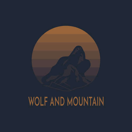Howling Wolf Head Logo Template Vector with Matterhorn Mountain and moon.のイラスト素材