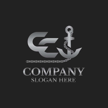 CC letter logo with ship anchor, this logo is suitable for all types of businesses related to ports, shipping, cruise ships or related companies.のイラスト素材