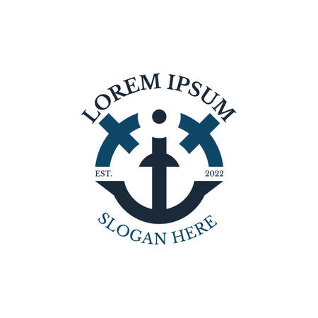 Anchor and steering wheel logo, this logo is suitable for any kind of business related to ports, shipping, cruise ships, or related companies.のイラスト素材