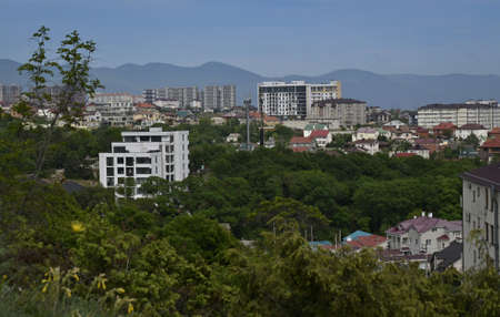 A beautiful panoramic view from the height of the mountains to the village of Myskhako on the Black...