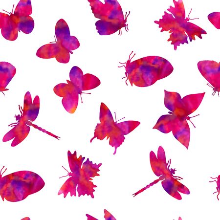 seamless butterfly pattern. , dragonfly. eps10 vector illustration.in purple. hand drawingのイラスト素材
