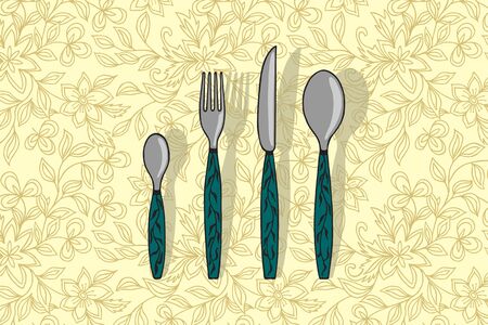 Vector illustration - small spoon, fork, knife, big spoon. Hand drawing eps10のイラスト素材