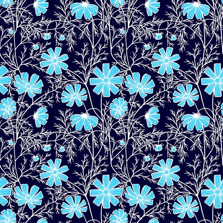 vector illustration eps10. cosmea flowers, daisy, coloring. Seamless pattern.のイラスト素材