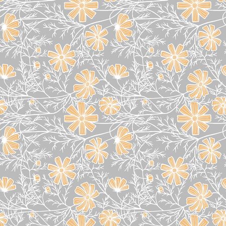 vector illustration eps10. cosmea flowers, daisy, coloring. Seamless pattern.のイラスト素材