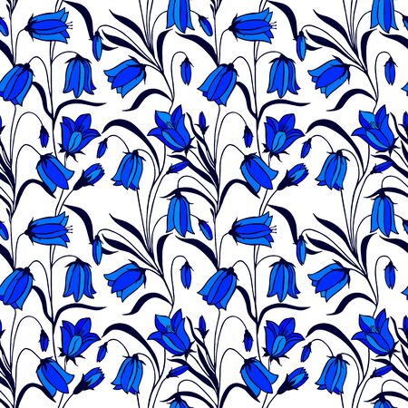 Seamless pattern, eps10 vector illustration. Flowers bluebells hand drawing.のイラスト素材