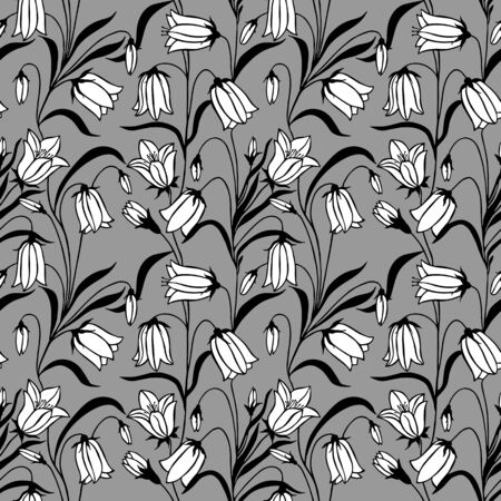 Seamless pattern, eps10 vector illustration. Flowers bluebells hand drawing.のイラスト素材