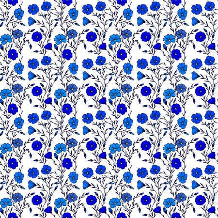 Seamless pattern, eps10 vector illustration. Flax flowers. hand drawingのイラスト素材