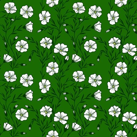Seamless pattern, eps10 vector illustration. Flax flowers. hand drawingのイラスト素材