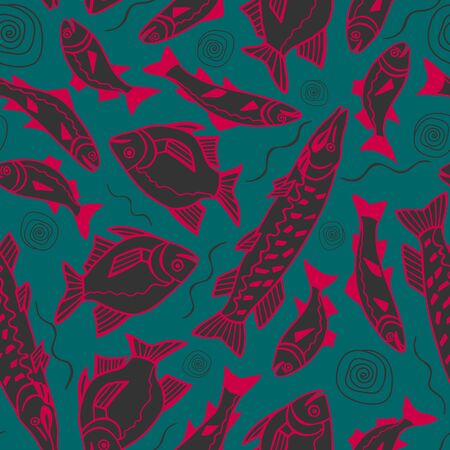 fish seamless pattern. eps10 vector illustration. hand drawingのイラスト素材