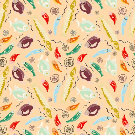 fish seamless pattern. eps10 vector illustration. hand drawingのイラスト素材