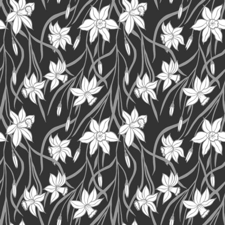 Daffodil flowers seamless pattern. eps10 vector illustration. hand drawingのイラスト素材
