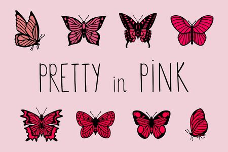 pretty in pink - phrase. vector illustration. hand drawingのイラスト素材