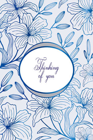 Thinking of you - card. Lily flowers, frame. eps10 vector illustration. hand drawingのイラスト素材