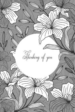 Thinking of you - card. Lily flowers, frame. eps10 vector illustration. hand drawingのイラスト素材