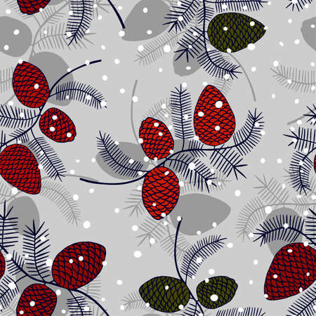Seamless pattern of a branch with fir tree cones. eps 10 vector illustration