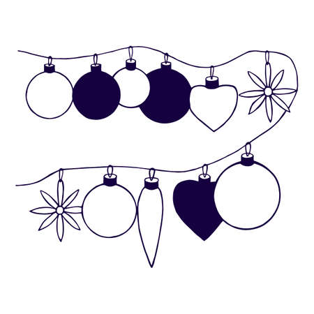 Christmas tree decorations, bulbs, garland.eps 10 vector stock illustration.のイラスト素材
