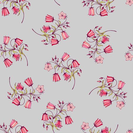 seamless pattern of flowers bells hand-drawn, vector illustrations .のイラスト素材