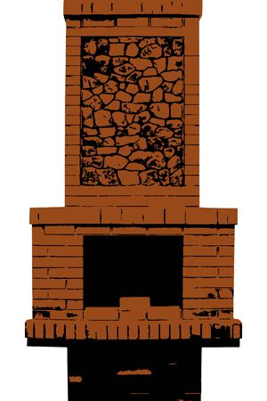 brick and stone fireplace. eps10 vector stock illustrationのイラスト素材