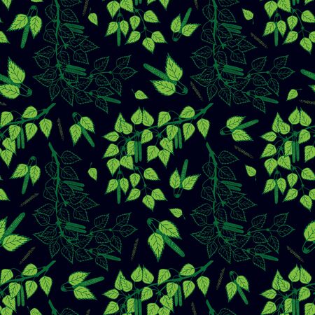 seamless pattern. Birch tree branch with leaves and buds.のイラスト素材
