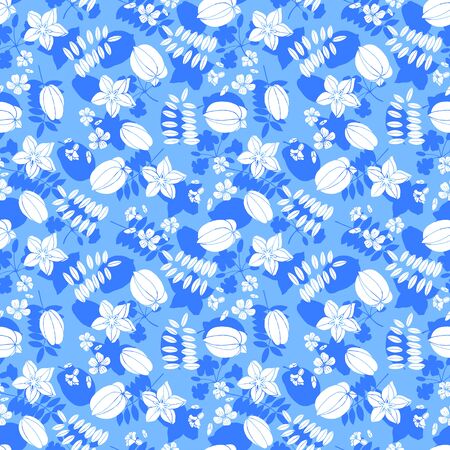 Seamless pattern of fruit flowers and leaves of carambola. eps10 vector stock illustrationのイラスト素材