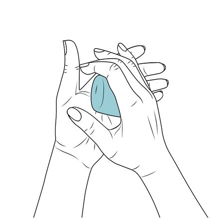 female hands hold soap, wash their hands.のイラスト素材