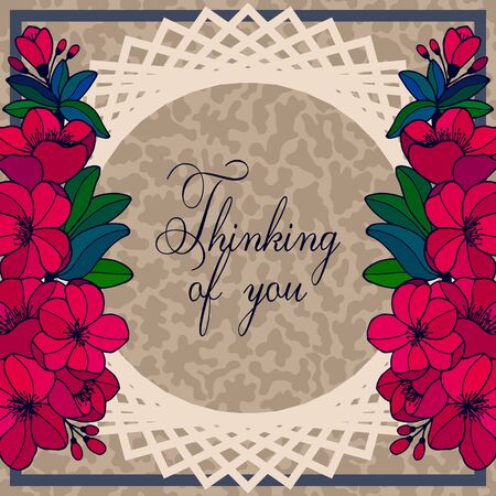 Thinking of you - card. Frame of flowers. Vector eps 10 stock illustration.のイラスト素材