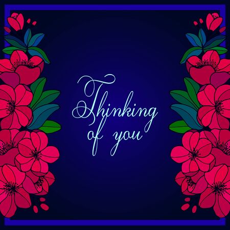 Thinking of you - card. Frame of flowers. Vector eps 10 stock illustration.のイラスト素材