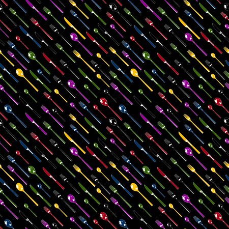 Seamless cutlery set in different colors. EPS 10 vector stock illustration.のイラスト素材