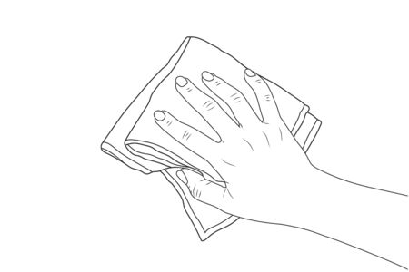 hand holds a rag, towel, napkin. Washes, cleans.のイラスト素材