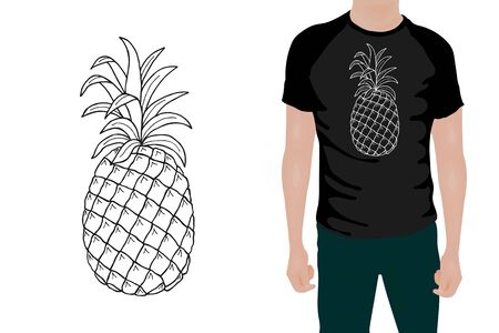Pineapple T-shirt Print. Vector stock illustration eps 10. Hand drawing.のイラスト素材
