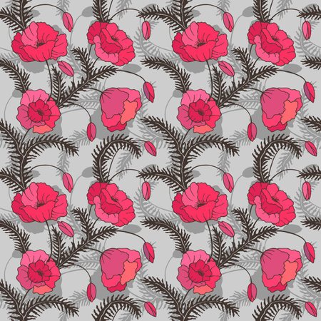 Poppy flowers seamless pattern. Vector stock illustrationのイラスト素材