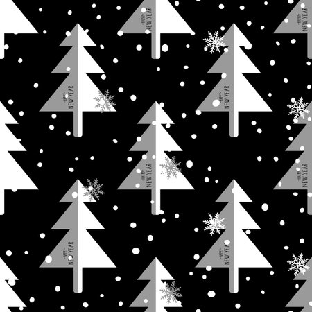 Seamless New Year's pattern of fir trees and snowflakes. Vector stock illustrationのイラスト素材