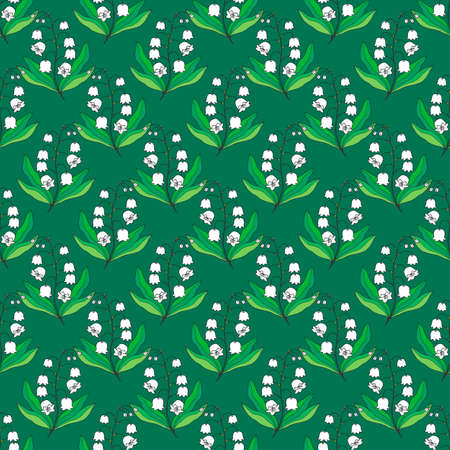 Lily of the valley flowers seamless pattern. Vector stock illustration.のイラスト素材