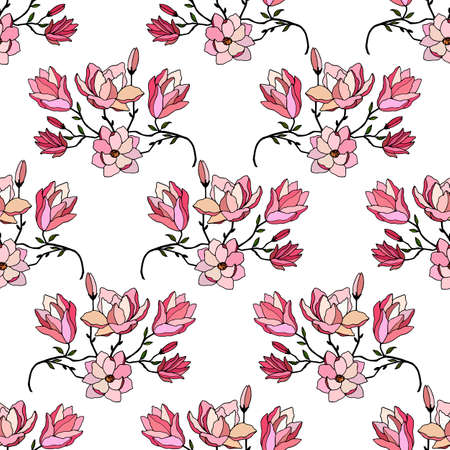 Seamless pattern of branches with magnolia flowers. Vector stock illustration.のイラスト素材