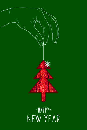 HAPPY NEW YEAR! Card. Christmas tree  Vector stock illustration.のイラスト素材